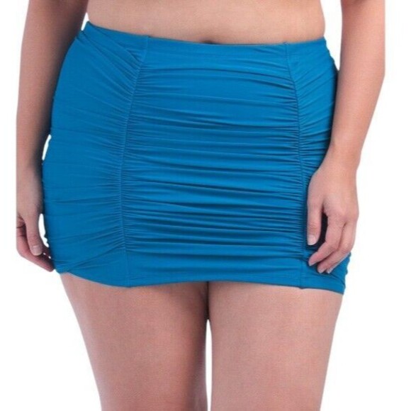 Raisins Womens Swimsuit size 20W new nwt $56 Teal Blue Swim Skirt Briefs Ruched - Picture 1 of 12